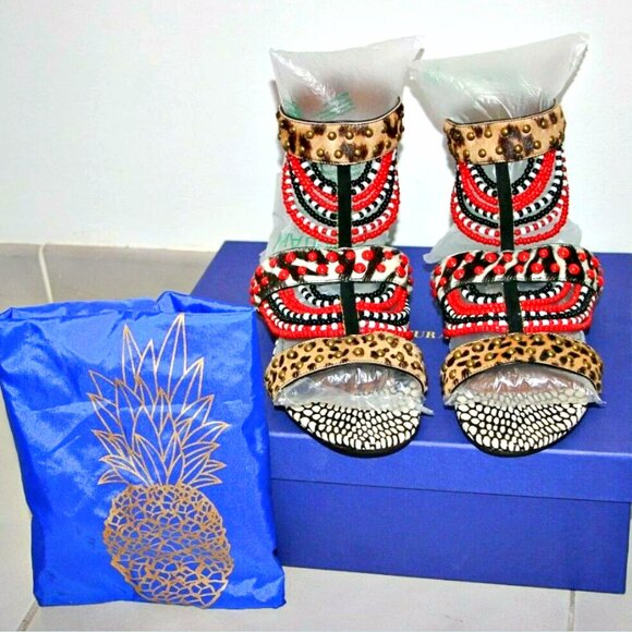 AQUAZZURA Voo Doo Beaded Ankle Strap Flat Sandals sz US 6.5 / IT 36 1/2 $1250 - Picture 2 of 16